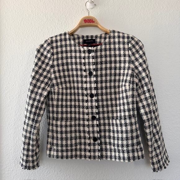 Talbots Gingham Tweed Fringe Jacket Button Front Patch Pockets‎ Lined Women's 6 - Picture 2 of 13